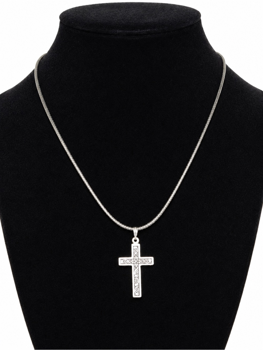 Vintage Engraved Cross Pendant Necklace (c. 1990s–2000s)